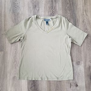 Karen Scott Olive Green V-Neck Tshirt